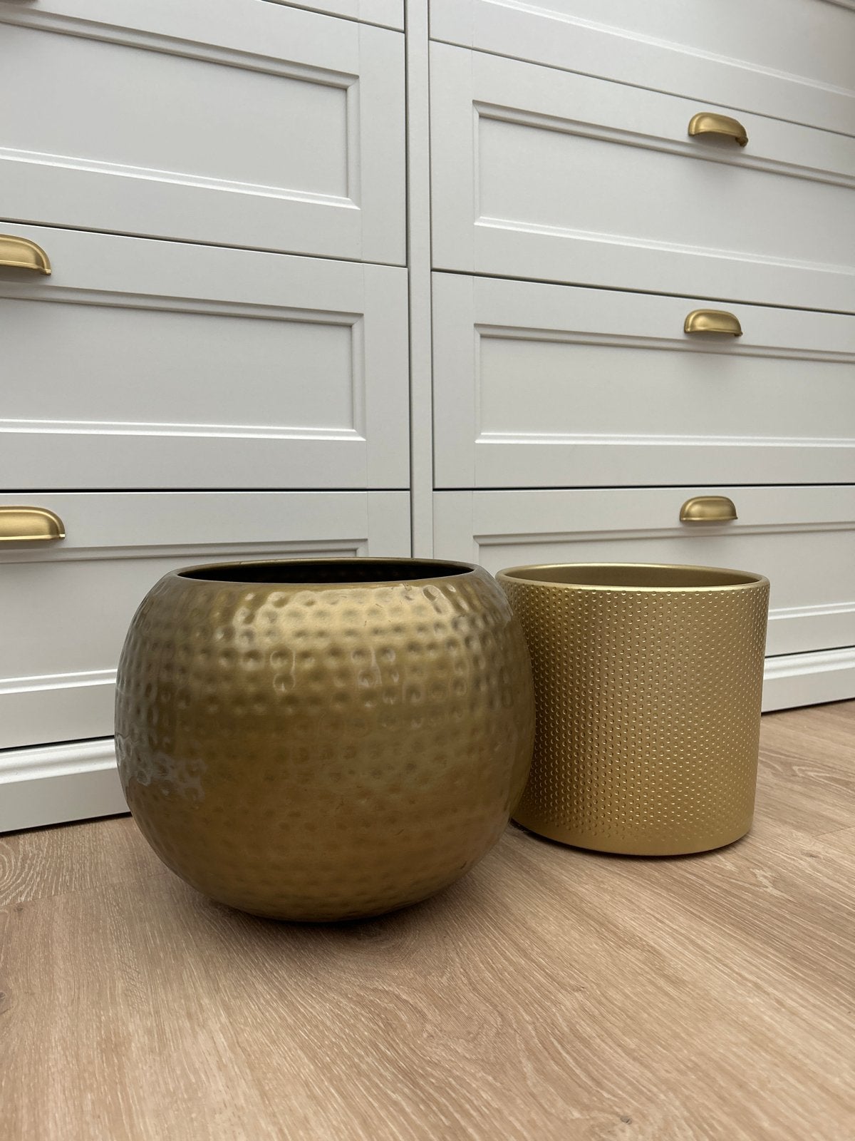 Set van 2 gouden bloempotten - Gebruikt, Gebruikt, Rond, Binnen, Minder dan 40 cm