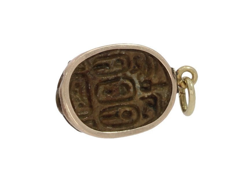 Scarabee antieke gouden ketting hanger Egypte vintage, Ophalen of Verzenden, Goud, Hanger, Met edelsteen