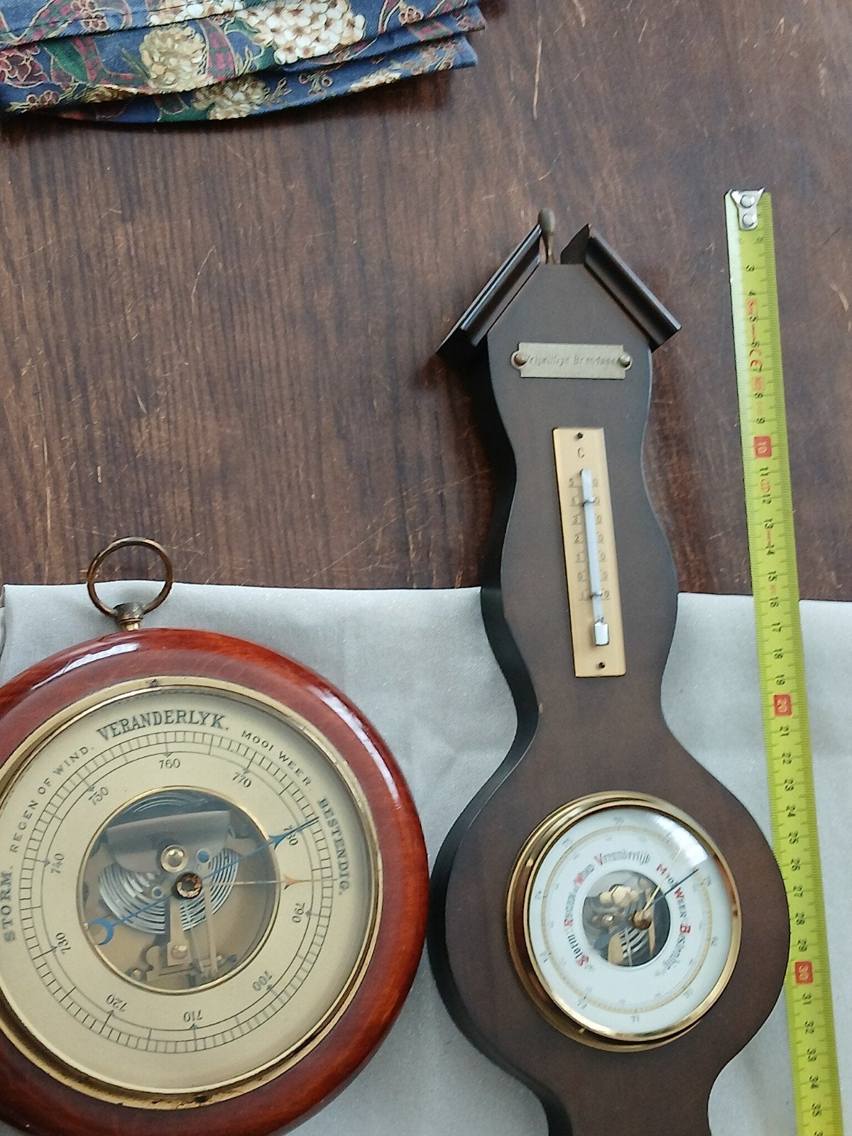 Vintage Barometer en Weerstation - Hout en Messing, Ophalen of Verzenden, Gebruikt, Weerstation