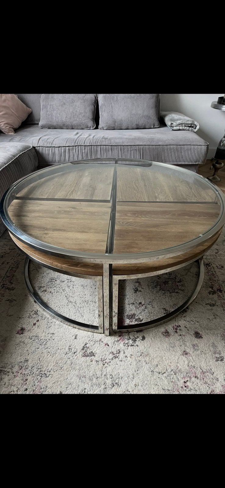 Zgan Riviera Maison salontafel rond met 4 bijzetttafeltjes, Ophalen, 50 tot 100 cm, Rond, 50 tot 100 cm