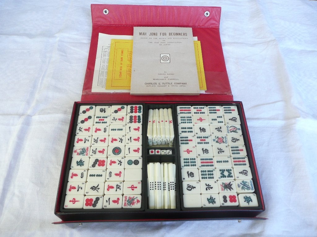 Mooi spel Mahjong, Mah jongg met bamboe en spelregels, Ophalen of Verzenden, Zo goed als nieuw