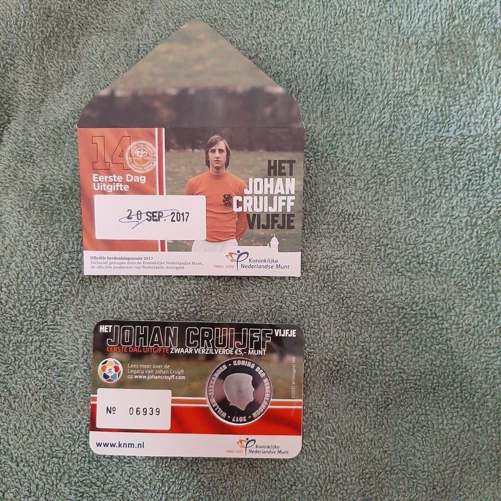 2017 Coincard Johan Cruijff Vijfje (1e Dag)., Ophalen of Verzenden, Overige landen, 5 euro, Setje