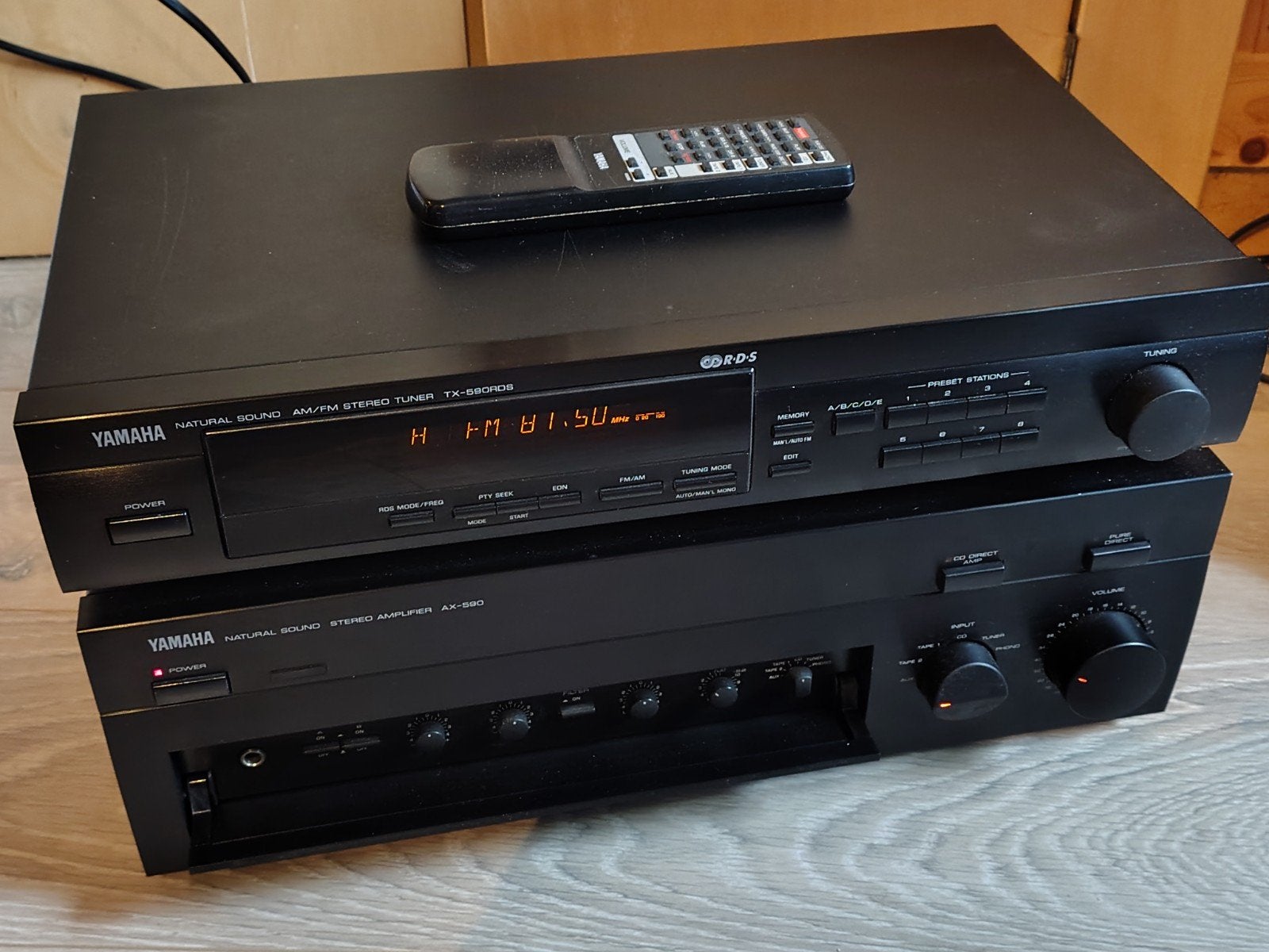 Yamaha AX-590, TX-590RDS versterker/tuner set met orig. ab., Ophalen of Verzenden
