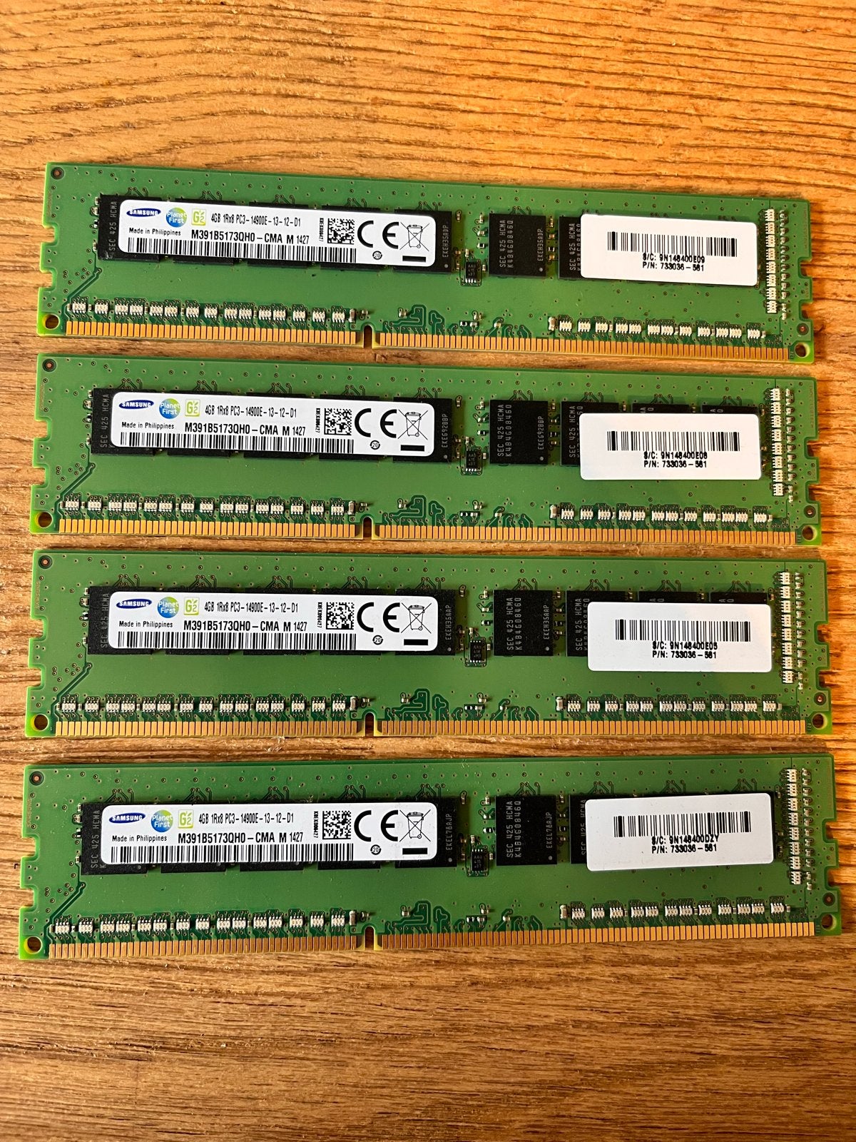 4x Samsung 4GB DDR3 PC3-14900E  RAM Geheugen, Computers en Software, RAM geheugen, Gebruikt, Server, 4 GB, DDR3, Ophalen of Verzenden