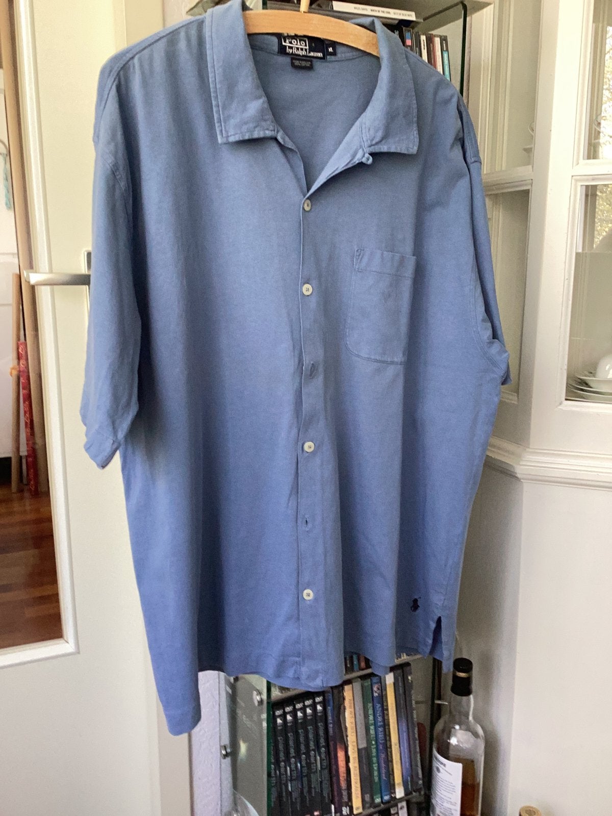 Blauw tricot shirt van RALPH LAUREN., Ophalen of Verzenden, Zo goed als nieuw, Blauw, Halswijdte 43/44 (XL)