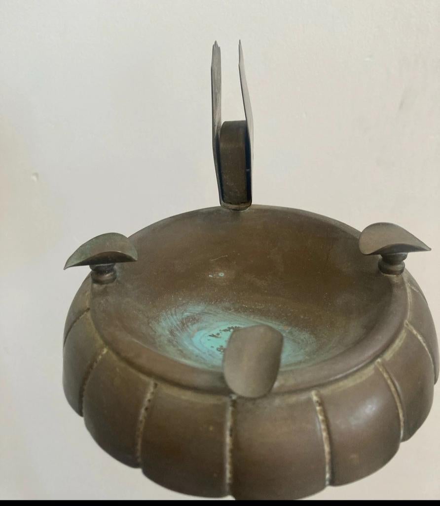 Vintage koperen staande asbak met sigarettenhouder, Ophalen of Verzenden