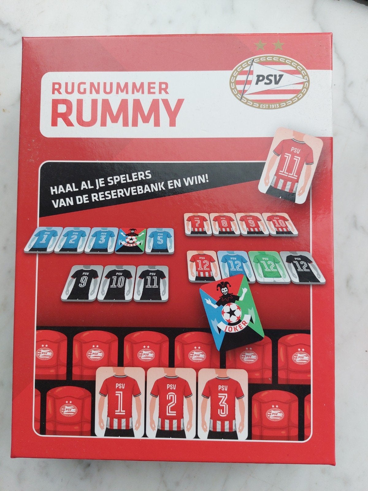 PSV Rugnummer Rummy - Bordspel voor voetbalfans, Drie of vier spelers, Ophalen of Verzenden, Gebruikt, PSV