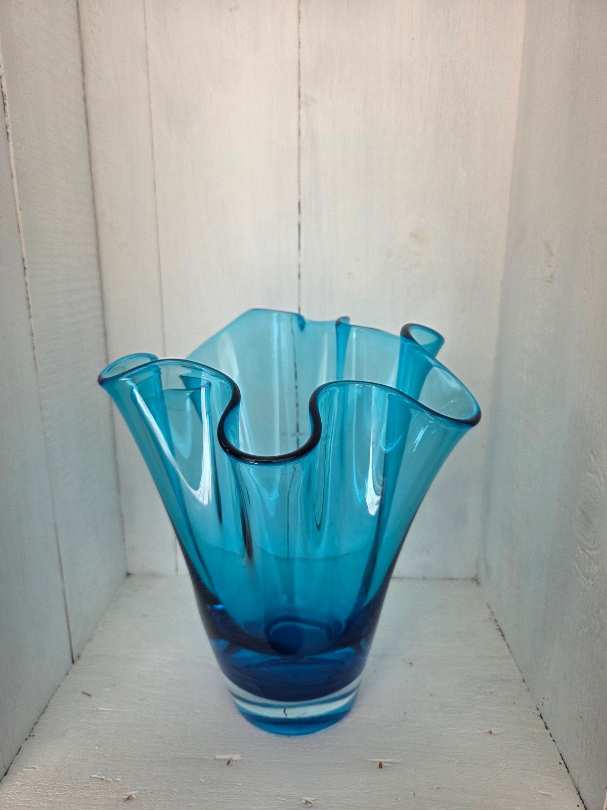 Vintage turquoise golvende vaas, Ophalen of Verzenden