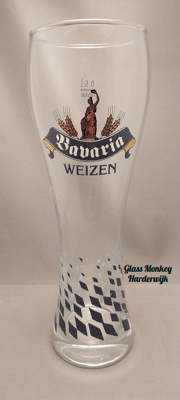 Oud Bavaria Weizen bierglas. 50cl ( emaille letters ), Ophalen of Verzenden, Gebruikt, Glas of Glazen, Bavaria