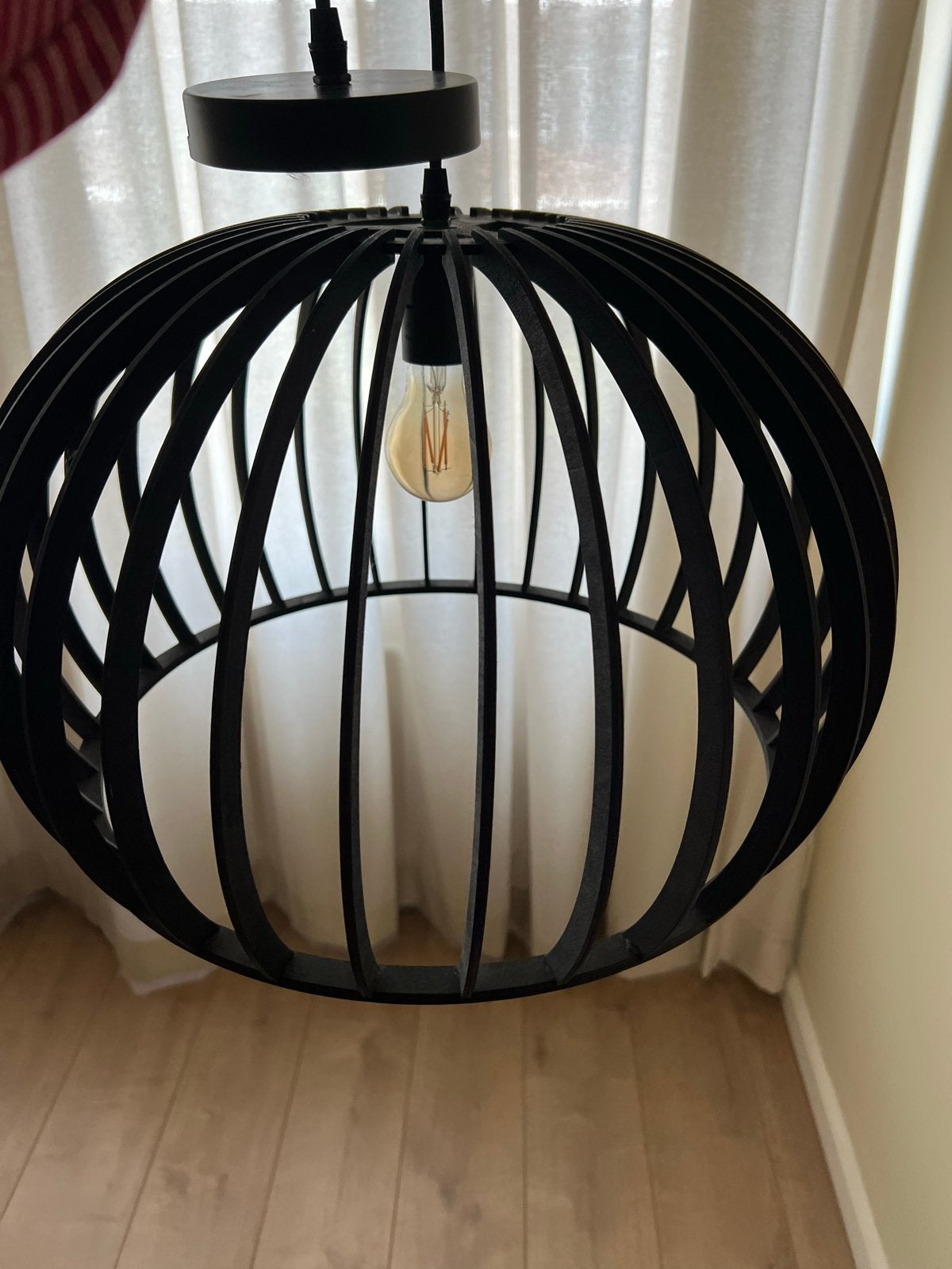 Zwarte houten hanglamp - Modern design, Ophalen, Zo goed als nieuw, Hout, E27 (groot)