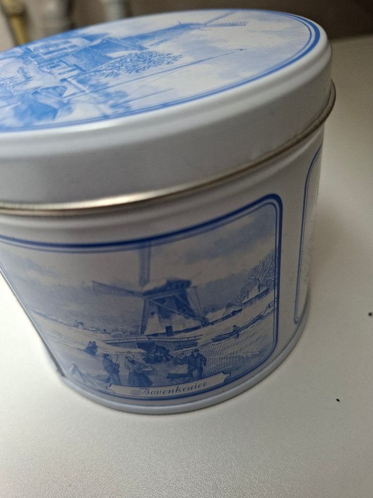 Stroopwafel blik met molen afbeeldingen. (blauw/wit), Ophalen of Verzenden, Nieuw, Overige