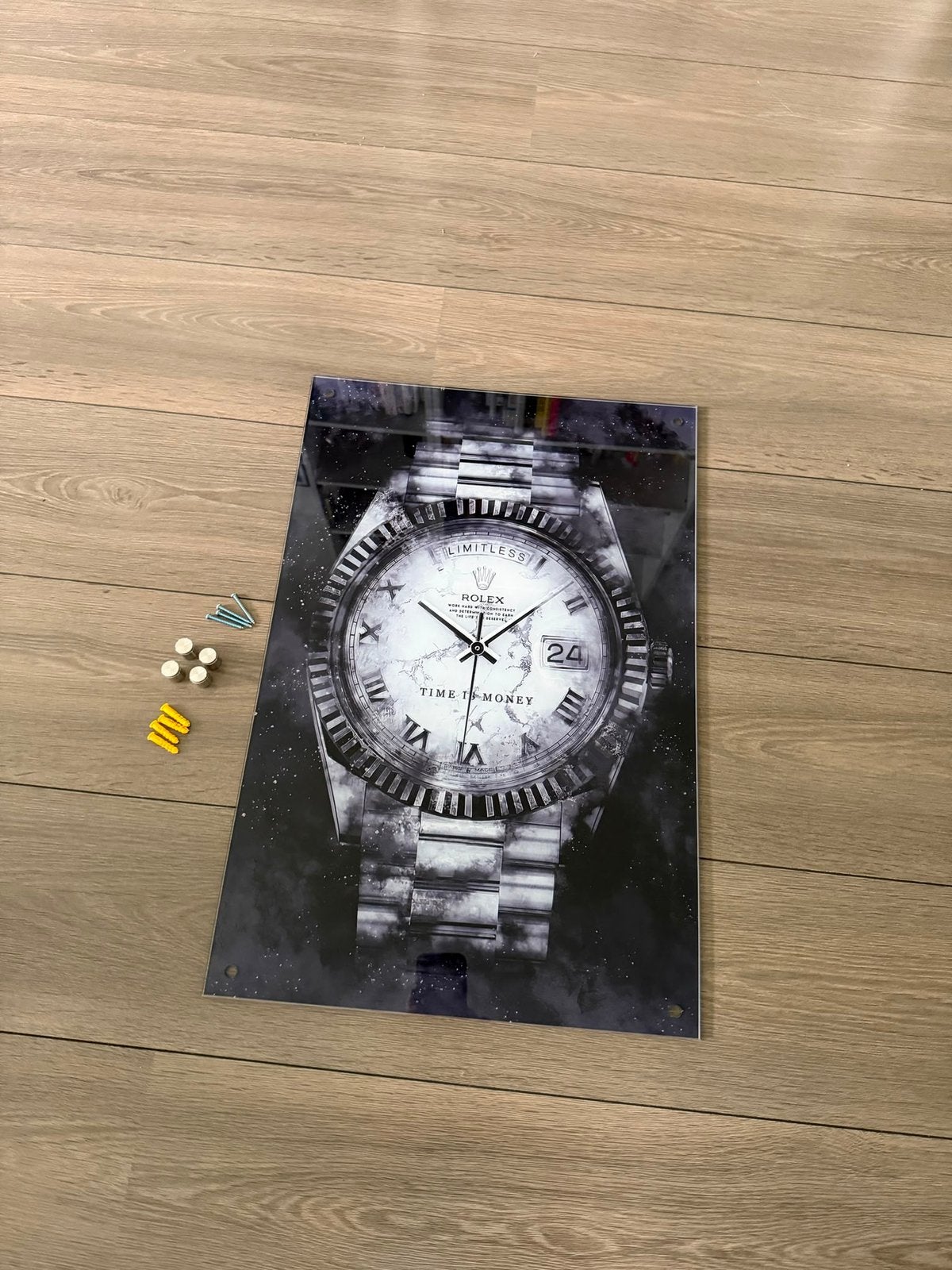 Rolex Millionaire Watch Expensive Time schilderij, Abstract, Glas, Print, Ophalen