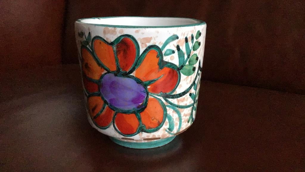 Vintage Italiaanse sgraffito bloempot, Antiek en Kunst, Antiek | Keramiek en Aardewerk, Ophalen of Verzenden