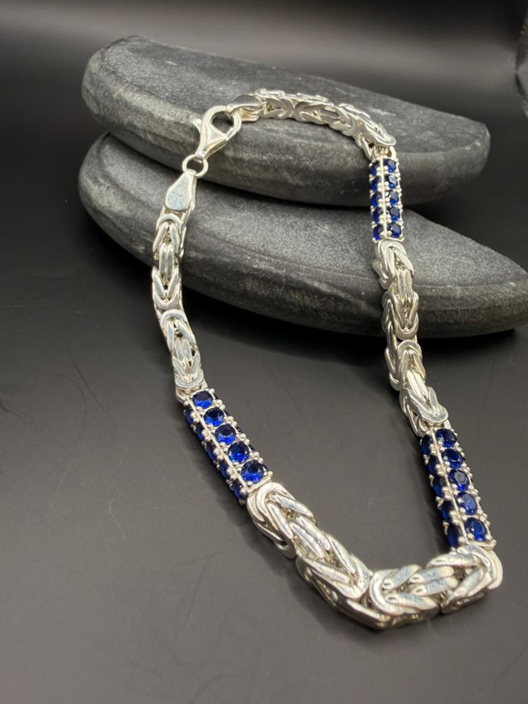 925 zilveren iced konings armband met safier, Sieraden, Tassen en Uiterlijk, Kettingen, Ophalen of Verzenden, Nieuw, Zilver