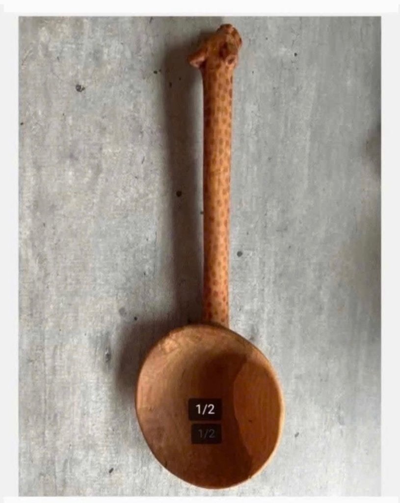 Houten Pollepel Giraf - Handgesneden 30 cm, Antiek en Kunst, Ophalen of Verzenden