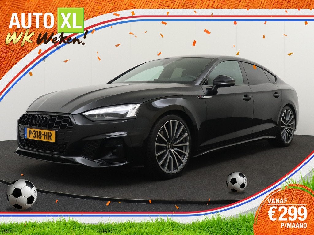 Audi A5 Sportback 2.0 TFSI S-Line Competition Black-Ed Camer, Gebruikt, 4 cilinders, Leder en Stof, Zwart