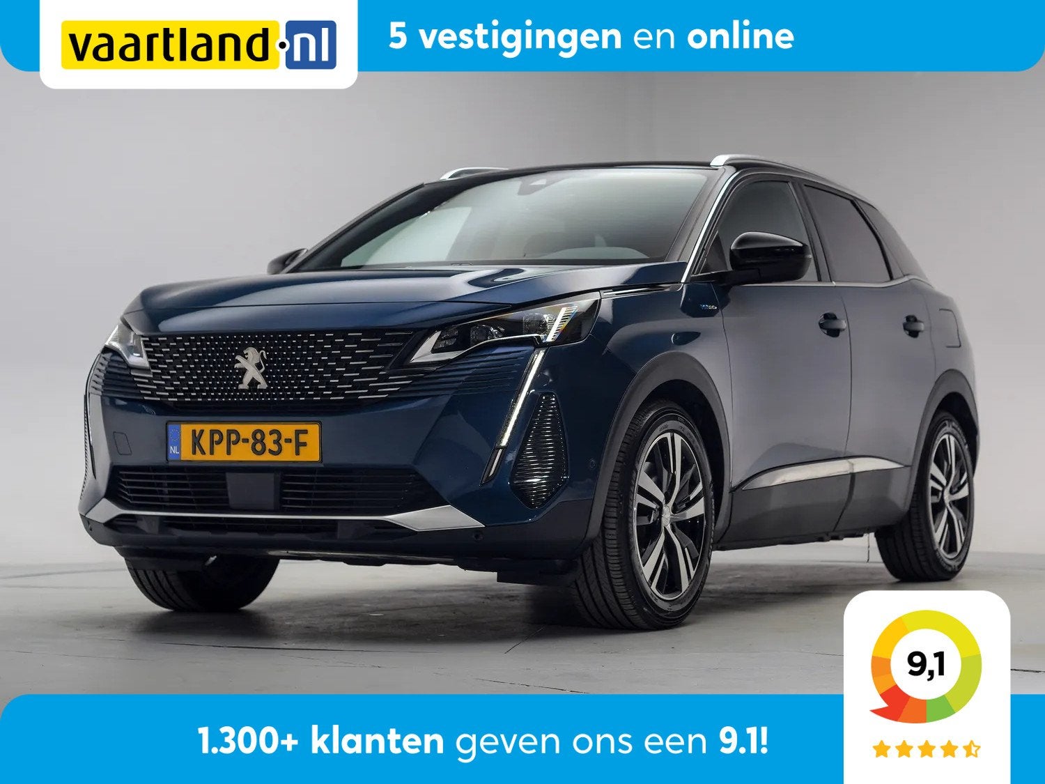 Peugeot 3008 1.6 HYbrid 225pk GT Aut. [ LED Trekhaak Apple/A, Auto's, Blauw, Bedrijf, Hybride Elektrisch/Benzine, 71 km/l