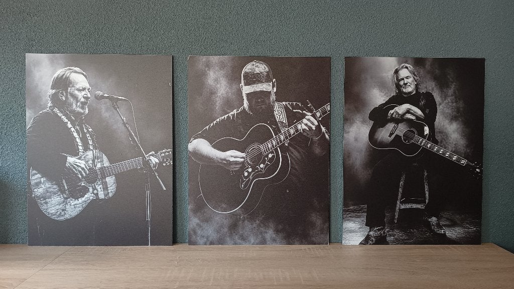 Set van 3 Country artiesten op aluminium 30x40, Minder dan 50 cm, Ophalen of Verzenden, Minder dan 50 cm, Print