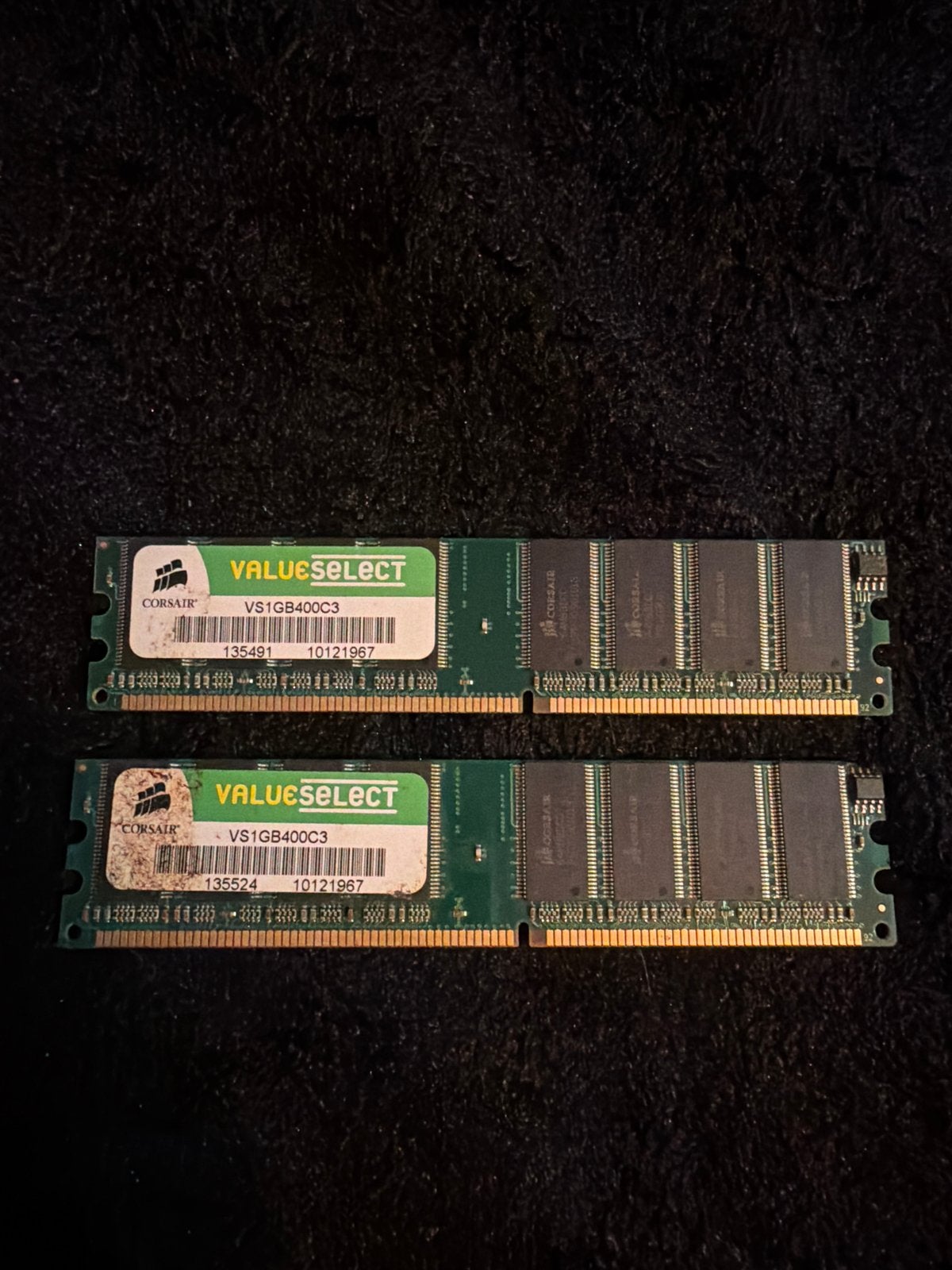 2x Corsair ValueSelect VS1GB400CS DDR RAM Geheugen, Gebruikt, Ophalen of Verzenden, DDR, Desktop