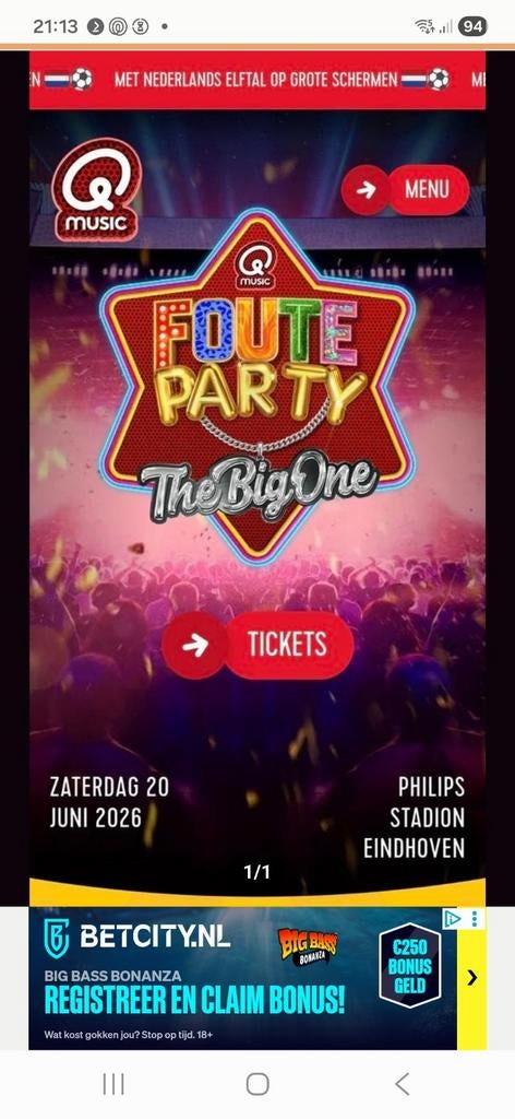 Qmusic Foute Party 2 zitplaatsen rang 1, Twee personen