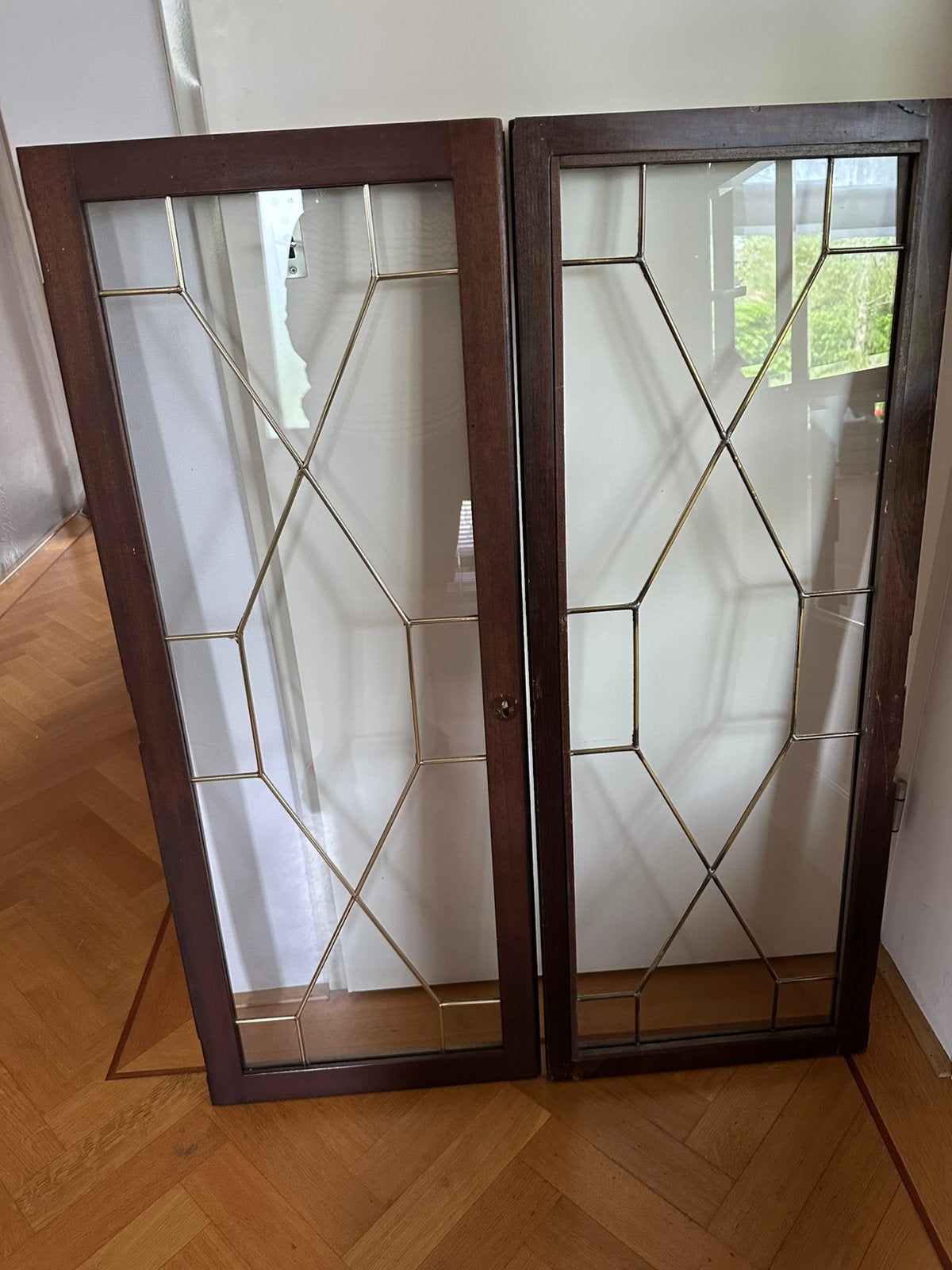 Brocante landelijke set luiken ramen glas en lood, Antiek en Kunst, Curiosa en Brocante, Ophalen