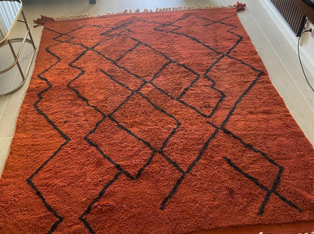 Handgeknoopt echt wollen Berber/ Marokkaans tapijt, Ophalen, Gebruikt, Bruin, 150 tot 200 cm