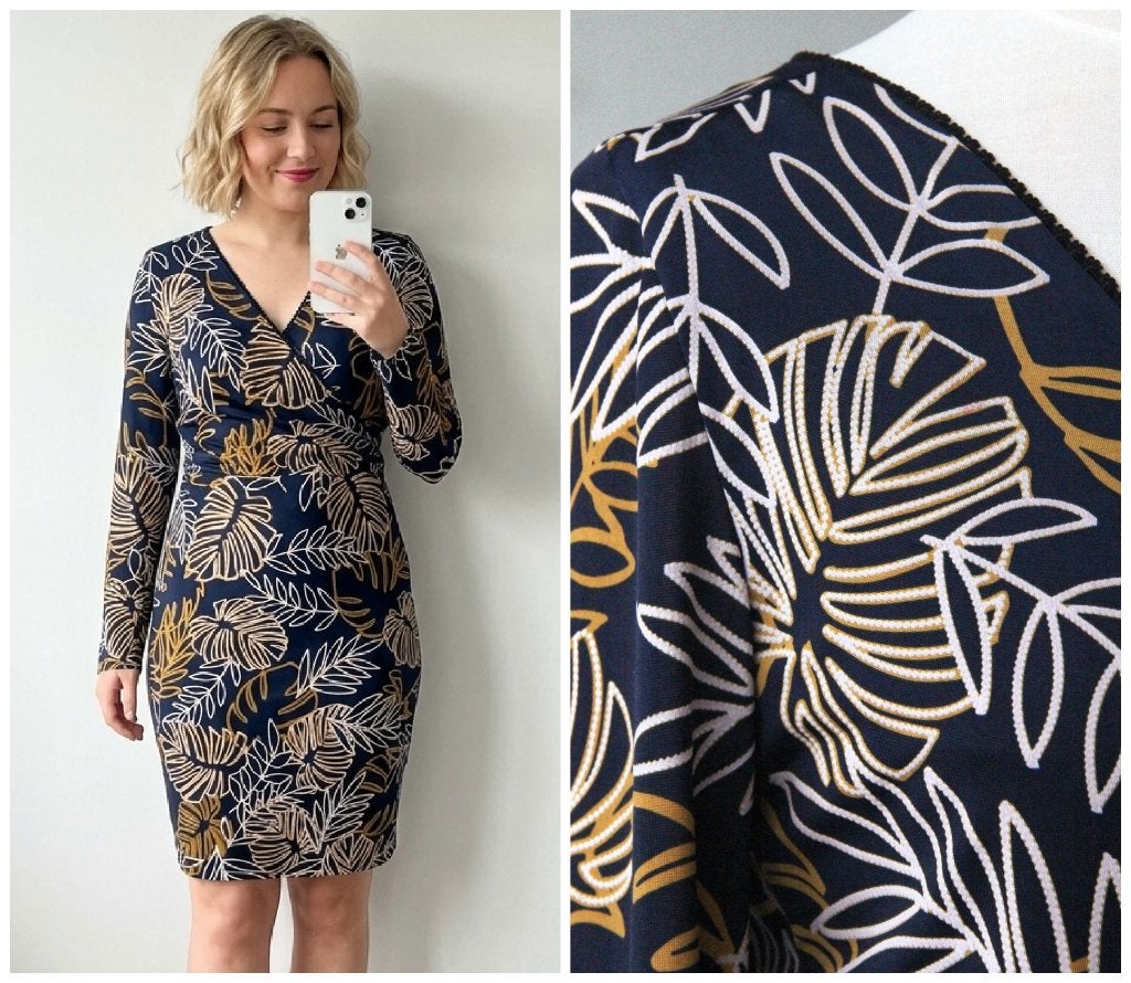 Smashed Lemon - Blauwe jurk met gele bladerprint - maat 38, Maat 38/40 (M), Zo goed als nieuw, Smashed Lemon, Boven de knie