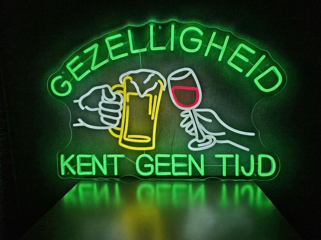 GEZELLIGHEID KENT GEEN TIJD led/neon verlichting, Verzamelen, Biermerken, Ophalen of Verzenden, Nieuw, Reclamebord, Plaat of Schild