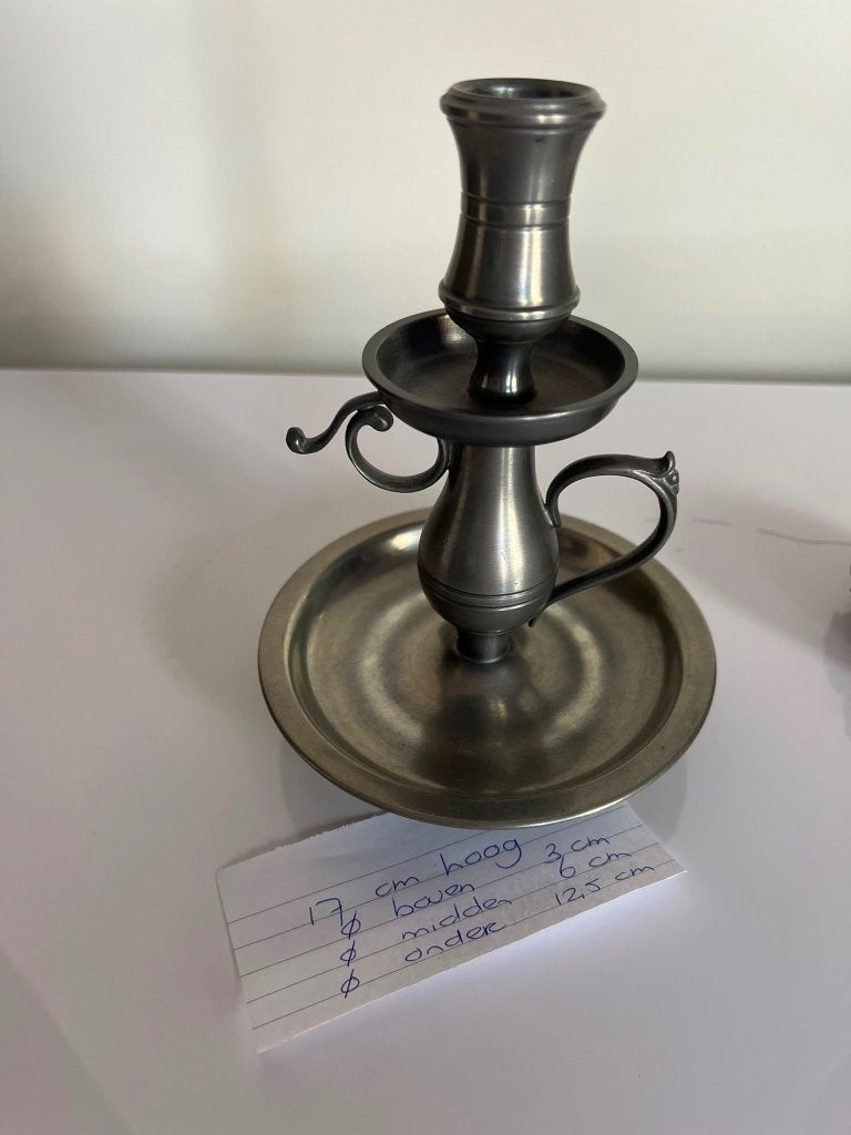 Vintage tinnen kandelaar / blaker met handgreep, Ophalen