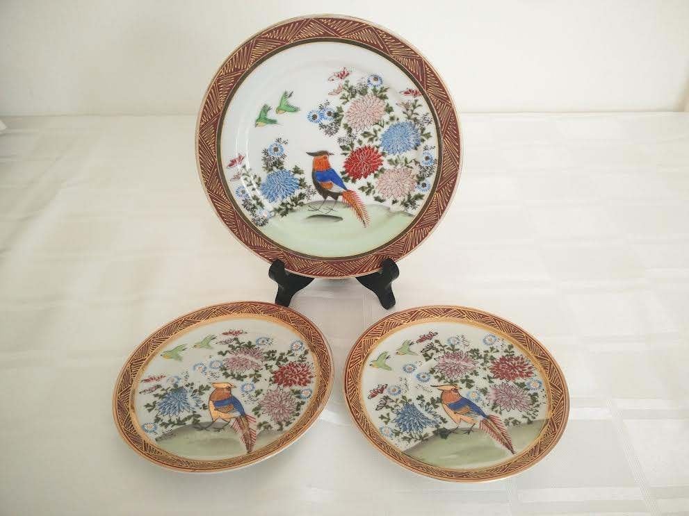 3 antieke hand beschilderde Japanse bordjes, Antiek en Kunst, Ophalen of Verzenden