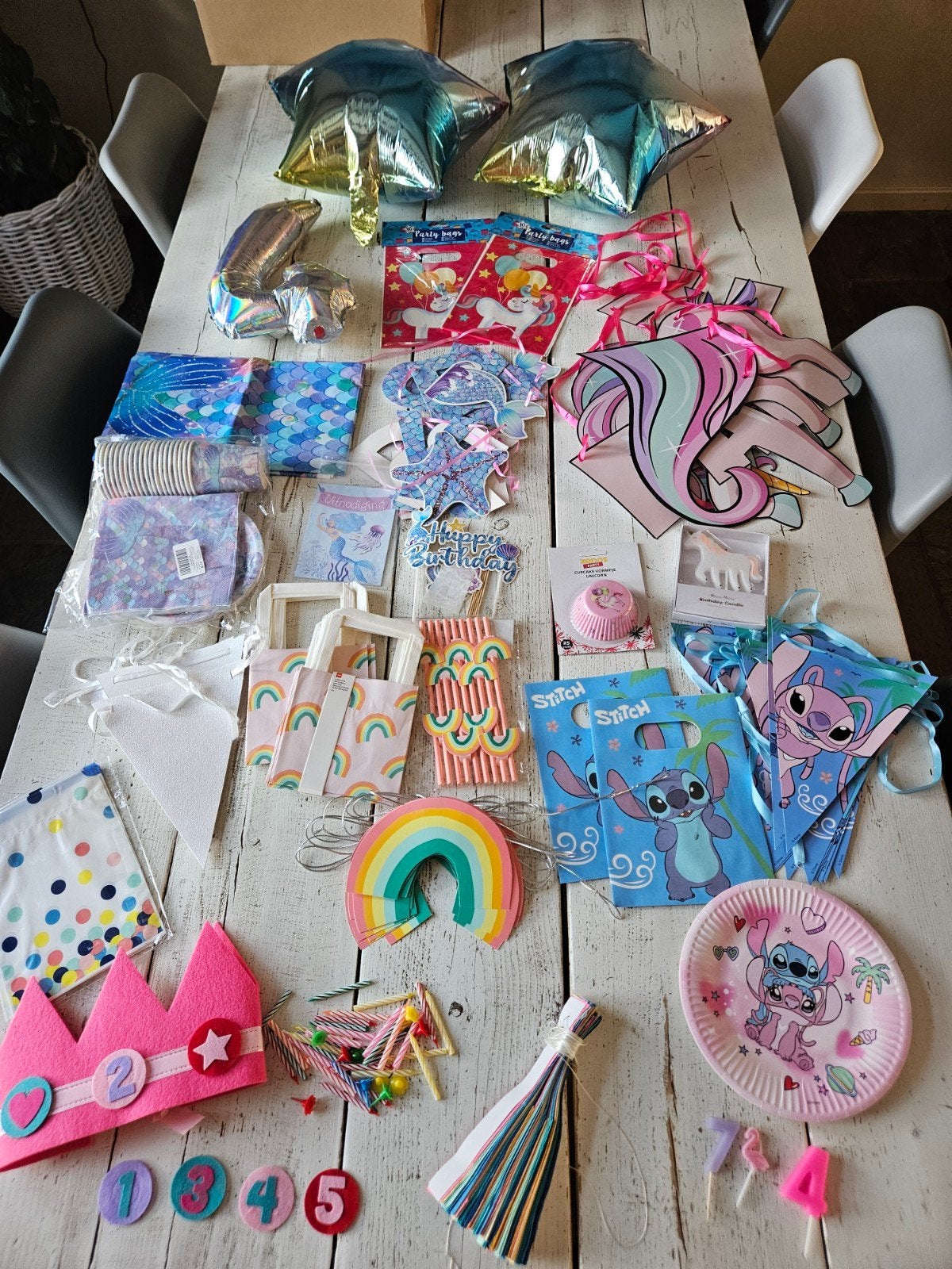 Verjaardagsversiering Zeemeermin, Unicorn, Stitch, Regenboog, Ophalen of Verzenden, Zo goed als nieuw, Versiering, Verjaardag