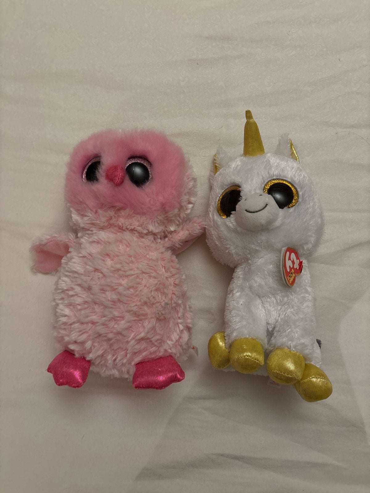 Ty Beanie Boos Uil en Eenhoorn Knuffels - Zo goed als nieuw, Kinderen en Baby's, Eenhoorn, Ophalen of Verzenden, Roze, Klein (minder dan 20 cm)