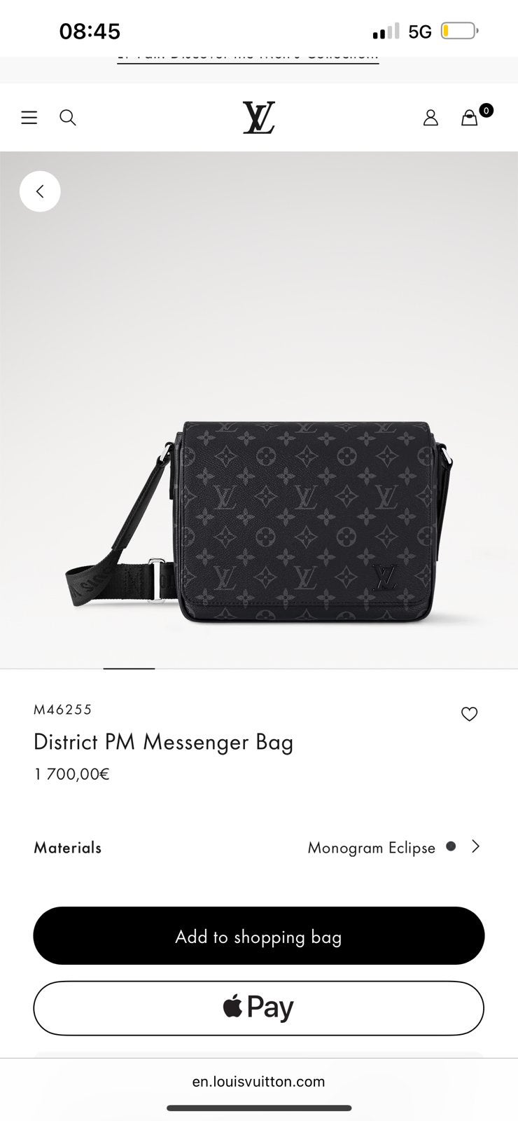 Louis Vuitton heren tas District PM Messenger Bag, Sieraden, Tassen en Uiterlijk, Ophalen, Zo goed als nieuw, Zwart