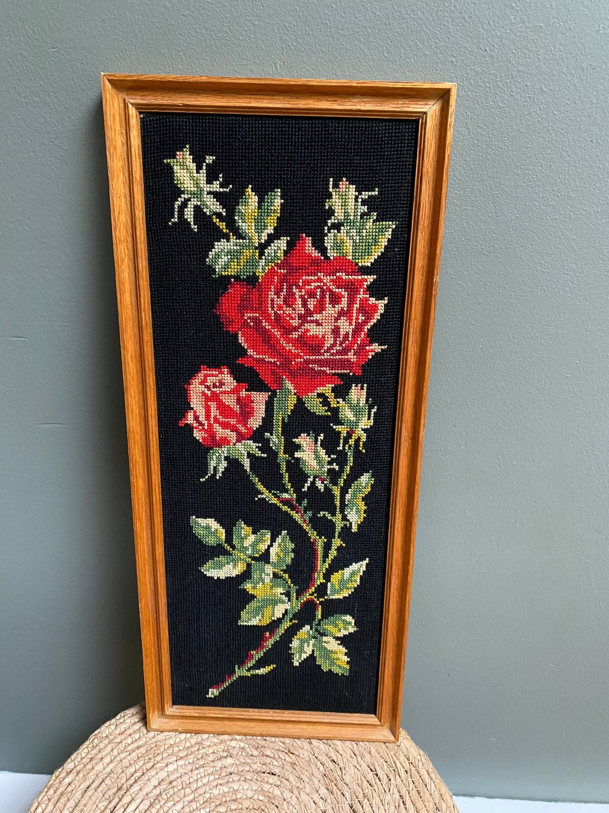 ZGAN vintage geborduurd schilderij 22,5x53,5 cm, Ophalen of Verzenden, Zo goed als nieuw