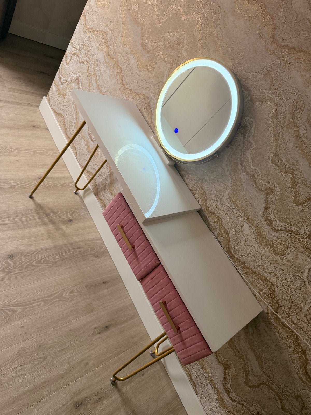 Kaptafel met verlichte spiegel en lades, Ophalen, Gebruikt, 100 tot 150 cm, Minder dan 100 cm