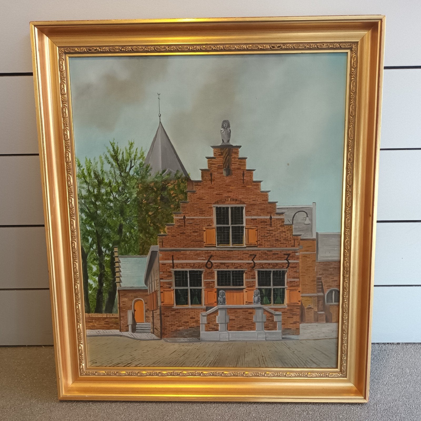 Raadhuis te Halsteren, Noord-Brabant, olieverf op doek, Ophalen of Verzenden