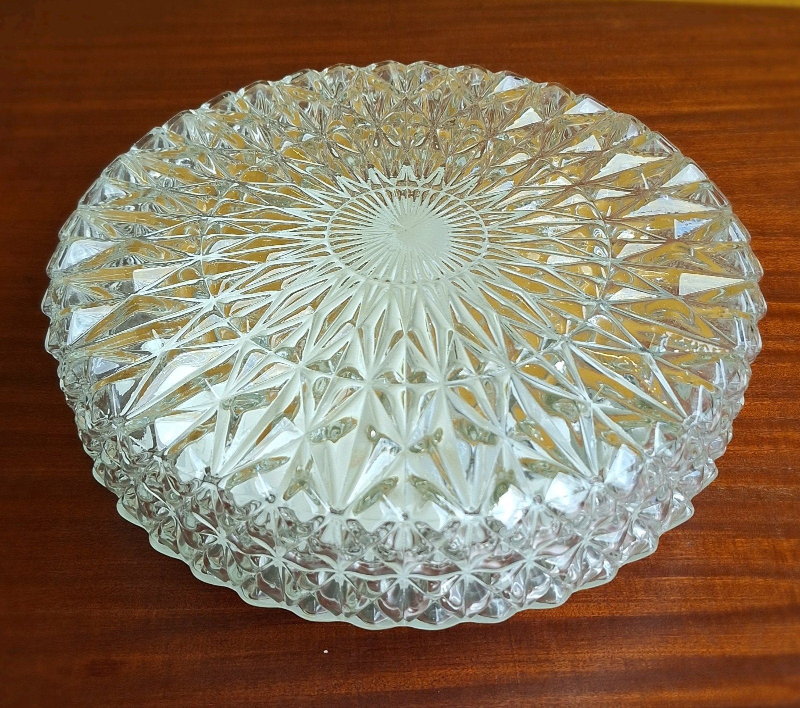 vintage plafondlamp, glas lamp, reliëf glas, plafonnière, Gebruikt, Vintage, Ophalen of Verzenden, Nvt