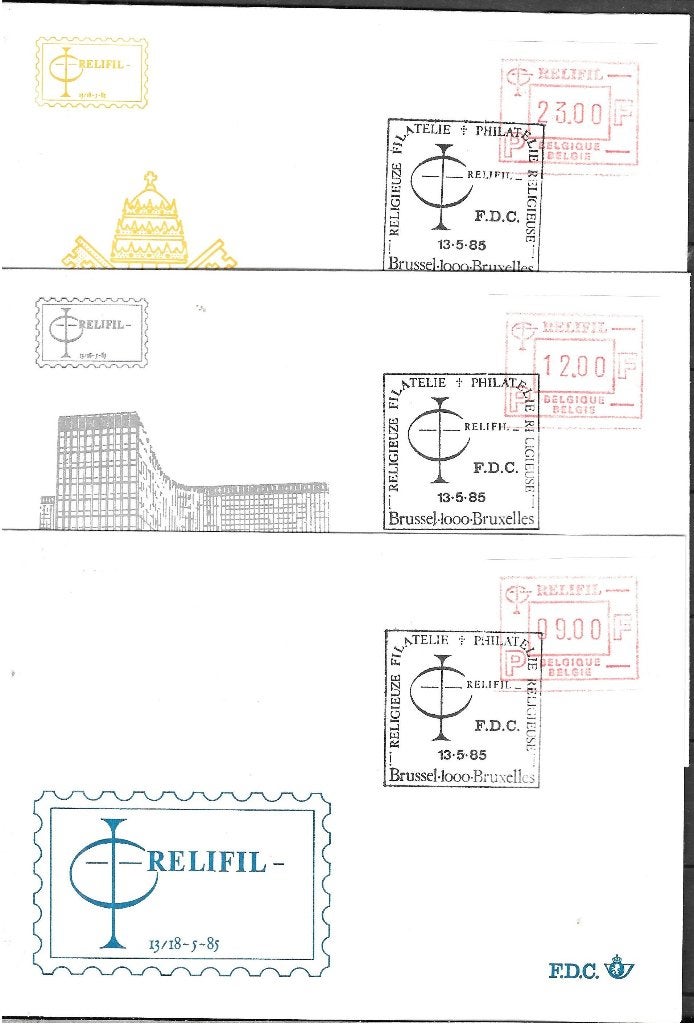Belgie 3 FDC Automaatzegels Relifil 82 7 10 en 17 Fr, Ophalen of Verzenden, Envelop
