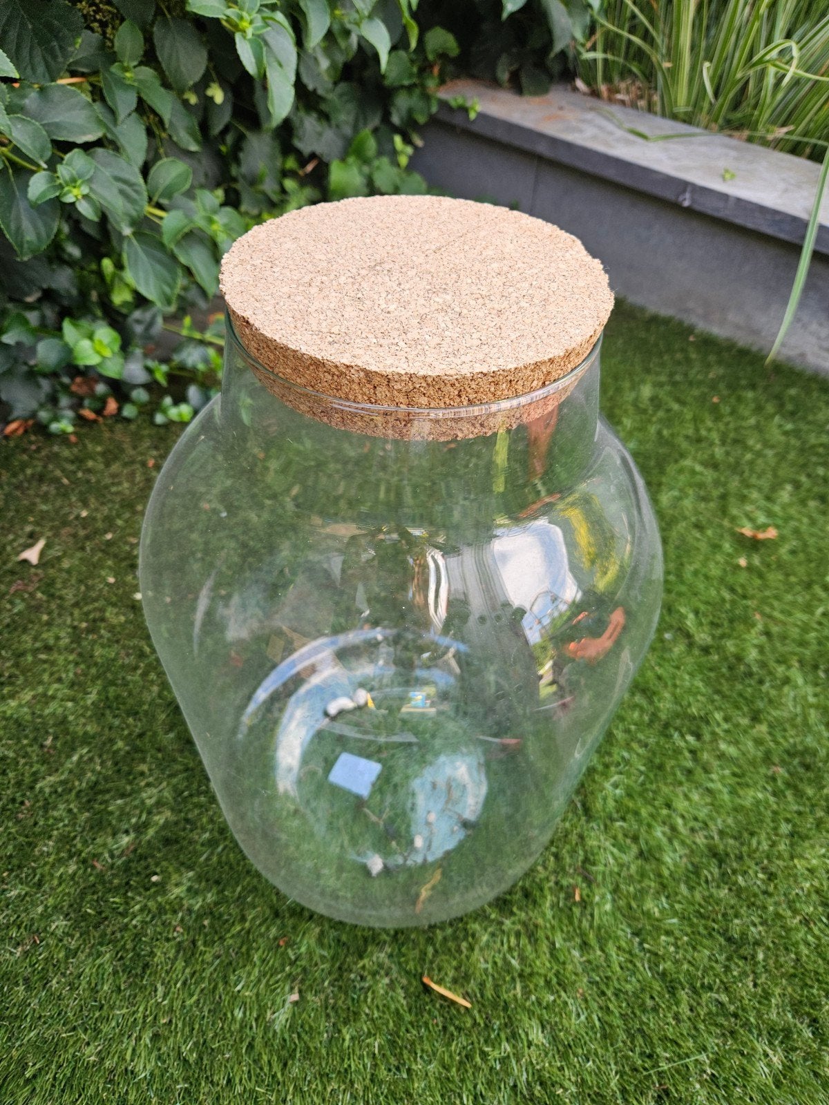 Grote glazen pot met kurken deksel evt voor biotoop, Ophalen, Gebruikt, Met deksel, Transparant