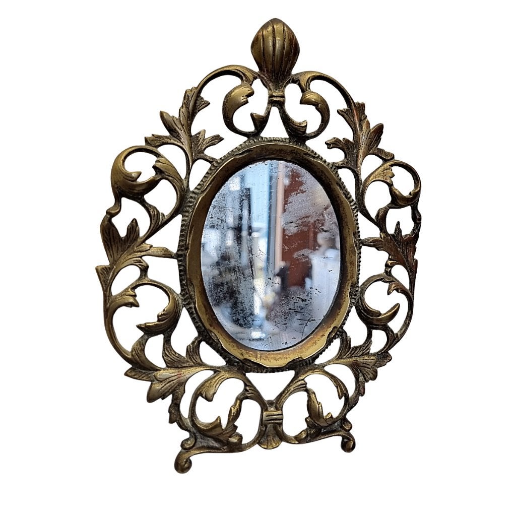 Antieke Italiaanse bronzen spiegel – begin 19e eeuw, Antiek en Kunst, Ophalen of Verzenden, Ovaal, Minder dan 50 cm, Minder dan 100 cm