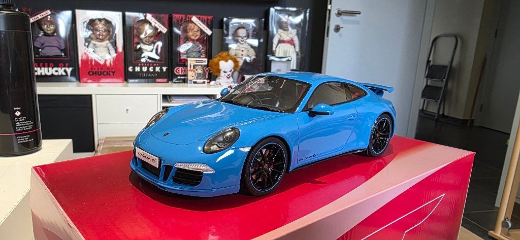 Porsche 911 (991) Carrera 4S blauw RHD 1:18 GT-SPIRIT, Ophalen of Verzenden, Zo goed als nieuw, Auto, Overige merken