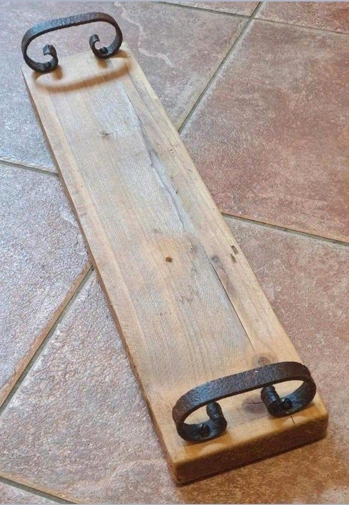 Tapas deco plank steigerhout smeedijzer grepen., Ophalen of Verzenden, Rechthoekig, Hout