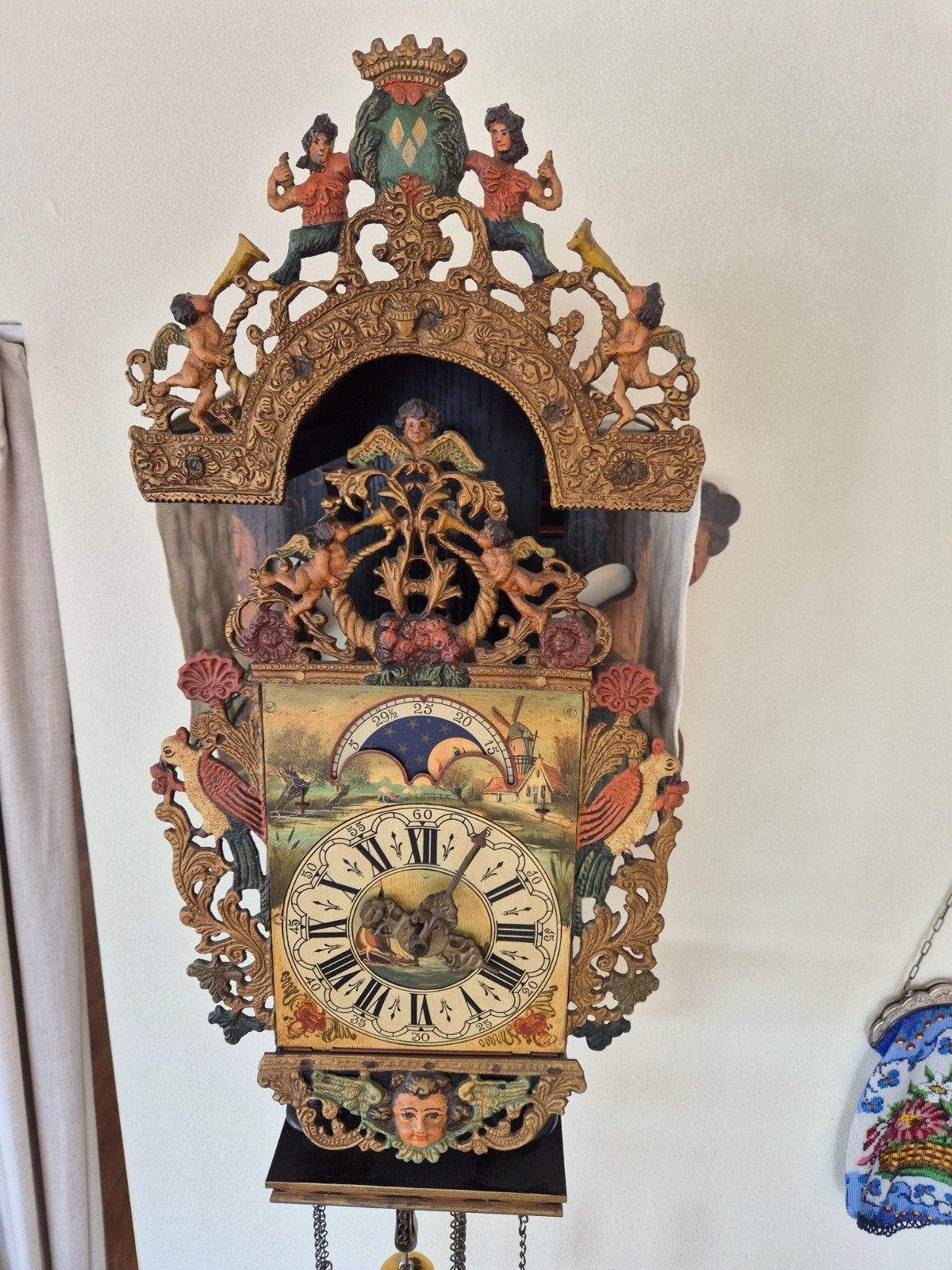 Antieke Friese Staartklok - Prachtig Handgesneden, Ophalen of Verzenden