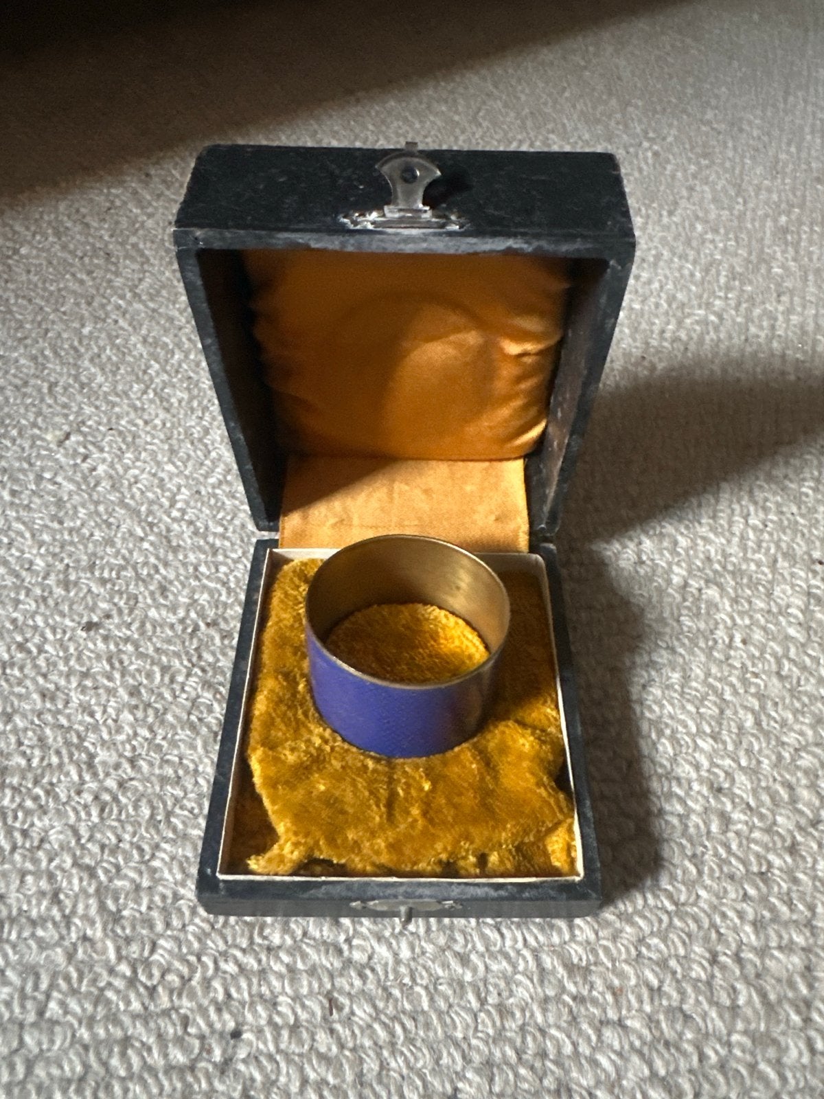 Antieke Servetring in Doosje - Blauw Emaille, Ophalen of Verzenden