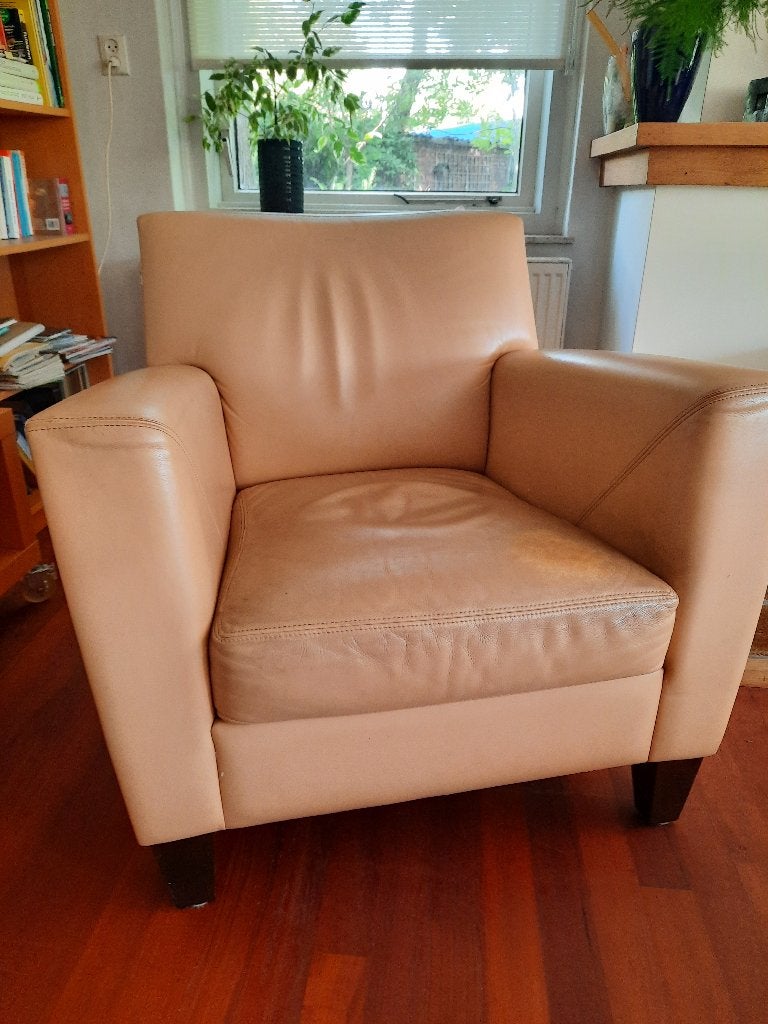 Grote leren fauteuil van Bench, Huis en Inrichting, Ophalen, Gebruikt, 75 tot 100 cm, Hout