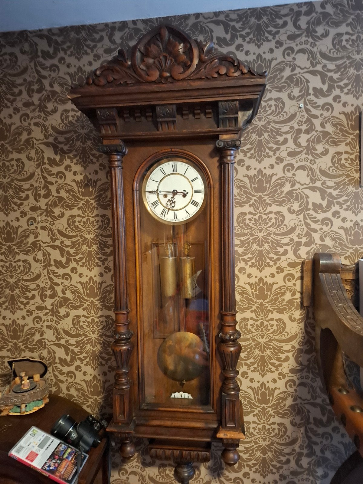 Antieke Gustav Becker wandklok, dubbel gestempeld uurwerk, Antiek en Kunst, Ophalen of Verzenden