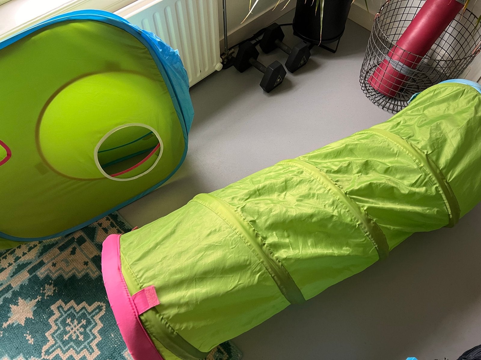 Speeltunnel en tent voor kinderen - groen/roze, Ophalen, Zo goed als nieuw