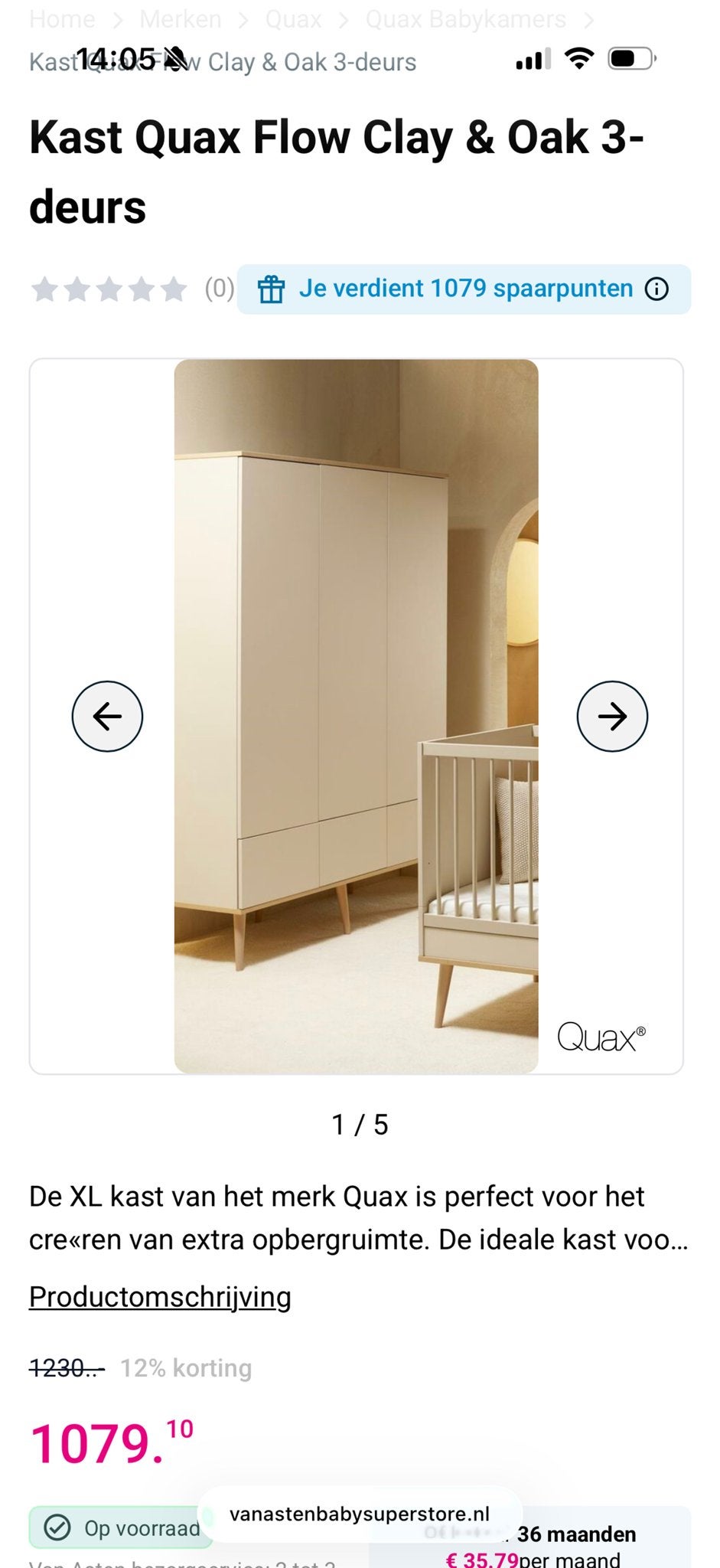 Quax Flow Clay & Oak 3-deurs kast - Zo goed als nieuw, Kinderen en Baby's, Ophalen, Kast, 50 tot 70 cm, 105 cm of meer