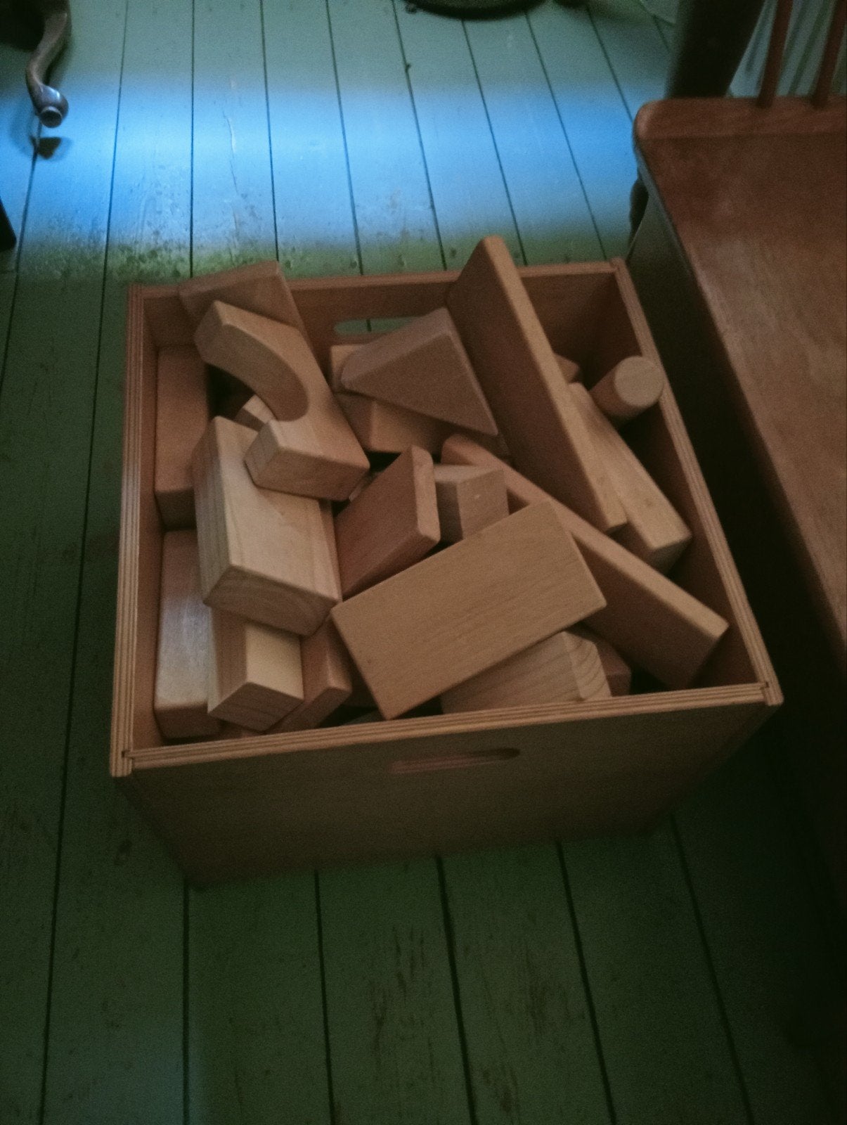 Houten krat met bouwblokken (40x40x30 cm), Kinderen en Baby's, Speelgoed | Houten speelgoed, Ophalen, Gebruikt, Overige typen