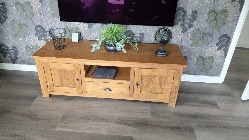 TV kast teak, Ophalen, 100 tot 150 cm, Teakhout, Zo goed als nieuw